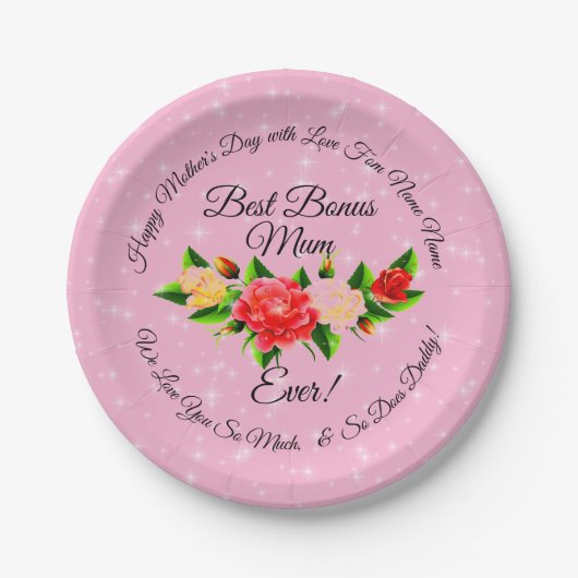 Stap Moeder Bonus Mum Moederdag Small 7" Papieren Bordje (Voorkant)