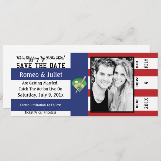 Stap naar de plaat honkbal bruiloft Save The Date (Voorkant / Achterkant)