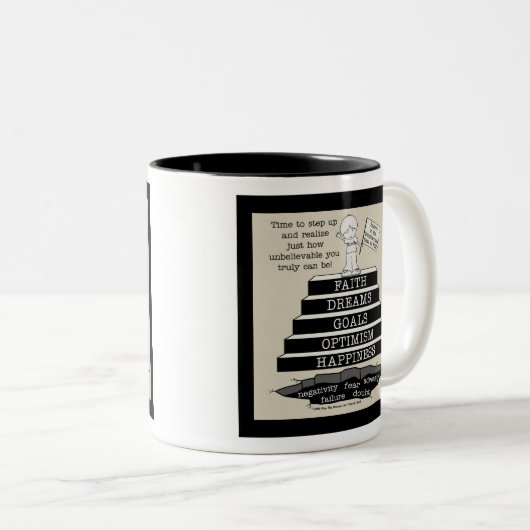 Stap omhoog tweekleurige koffiemok (Voorkant rechts)