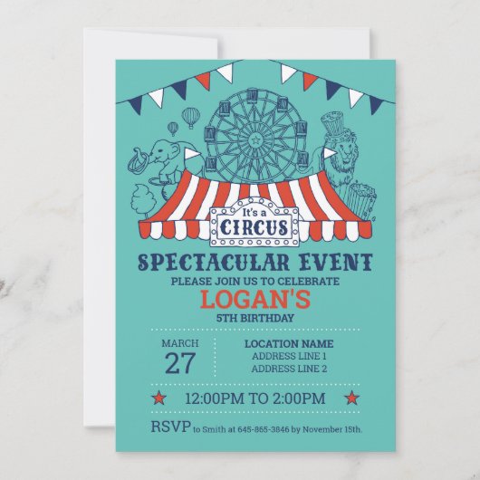 Stap recht omhoog! Blue Editable Circus Verjaardag Kaart (Voorkant)