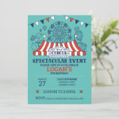 Stap recht omhoog! Blue Editable Circus Verjaardag Kaart (Staand voorkant)