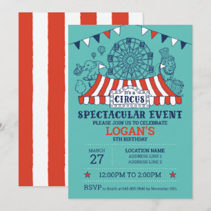 Stap recht omhoog! Blue Editable Circus Verjaardag Kaart