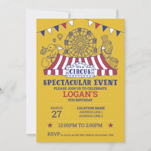 Stap recht omhoog! Goud Bewerkbare Circus Verjaard Kaart (Voorkant)
