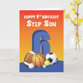 Stap Son 6th Birthday Sports Balls Kaart (Gele Bloem)