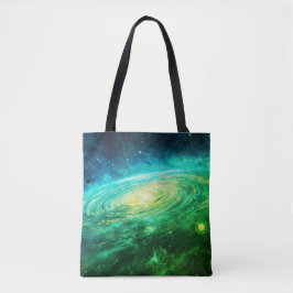 Stap uit de verf met een groene melkweg op je tote bag