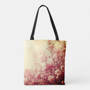 Stap uit de verf met prachtige roze bloemen op een tote bag