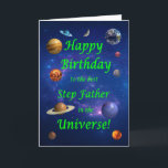 Stap Vader Verjaardag Beste in het Universum Kaart<br><div class="desc">Geef je ruimteliefhebbende stiefvader de beste verjaardagskaart ooit! Vertel je stiefvader dat hij de beste is in het universum. Een ruimte scène met alle planeten en de maan uitgelijnd om een zeer gelukkige verjaardag te wensen.</div>