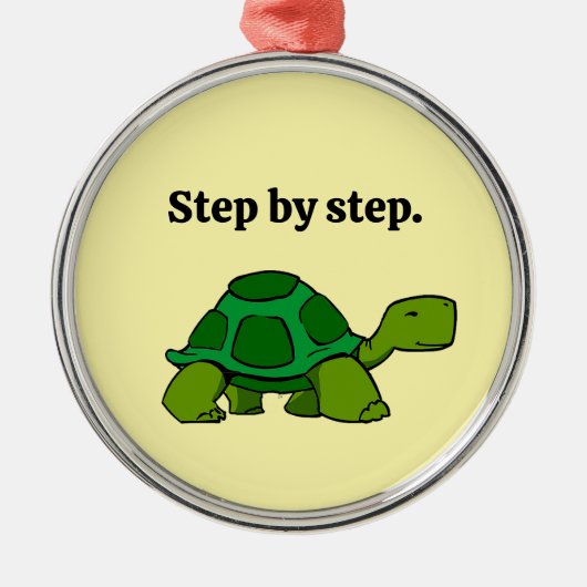 Stap voor stap Turtle Cartoon, Persistent Winnen Metalen Ornament (Voorkant)