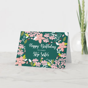 Stap zister Birthday Green Flowers Kaart