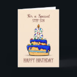 Stap zoon 8th Birthday, 8 op de zoete blauwe Cake Kaart<br><div class="desc">Deze kaart is perfect ontworpen om een mooie achtste verjaardag groet mee te nemen naar je speciale stapzoon. Stuur hem dit als hij 8 jaar oud wordt en laat hem weten hoe speciaal hij is.</div>