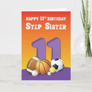 Stap zuster 11th Birthday Sports Balls Kaart