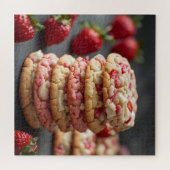 Stapel Aardbeiwitte Chocolade Chip Cookies Legpuzzel (Horizontaal)