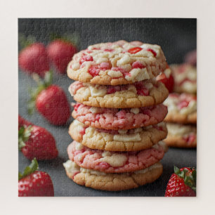 Stapel Aardbeiwitte Chocolade Chip Cookies Legpuzzel