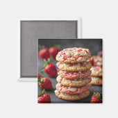 Stapel Aardbeiwitte Chocolade Chip Cookies Magneet (Voorkant / Achterkant)