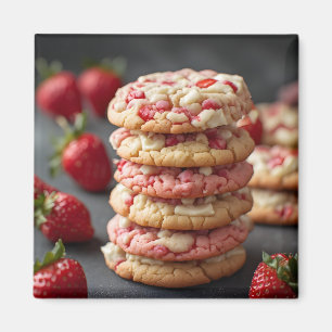 Stapel Aardbeiwitte Chocolade Chip Cookies Magneet