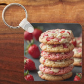 Stapel Aardbeiwitte Chocolade Chip Cookies Sleutelhanger (Voorkant)