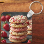 Stapel Aardbeiwitte Chocolade Chip Cookies Sleutelhanger (Achterkant)
