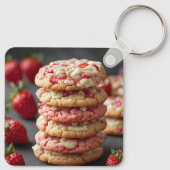 Stapel Aardbeiwitte Chocolade Chip Cookies Sleutelhanger (Achterkant)
