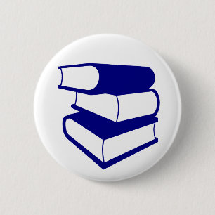 Stapel blauwe boeken ronde button 5,7 cm