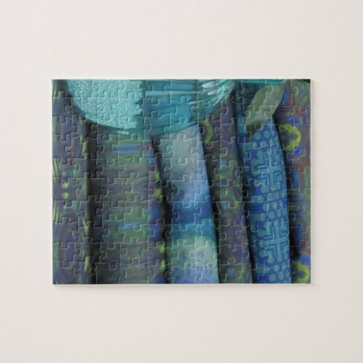 Stapel Blauwe Groene Stof Puzzle Legpuzzel (Horizontaal)