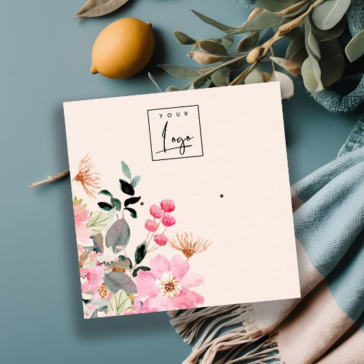Stapel Blush Pink Floral Bunch Earring Display Vierkante Visitekaartje