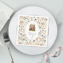 Stapel boeken baby shower aquarel, wilde bloem servet