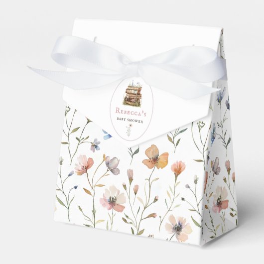 Stapel boeken baby shower waterverf, wilde bloem bedankdoosjes (Voorkant Zijde)