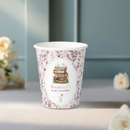 Stapel boeken baby shower waterverf, wilde bloem papieren bekers
