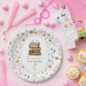 Stapel boeken baby shower waterverf, wilde bloem papieren bordje (Feest)