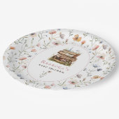 Stapel boeken baby shower waterverf, wilde bloem papieren bordje (Gekanteld)