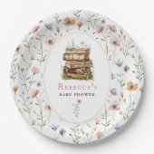 Stapel boeken baby shower waterverf, wilde bloem papieren bordje (Voorkant)