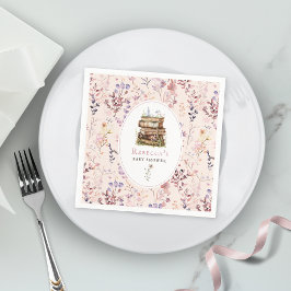 Stapel boeken baby shower waterverf, wilde bloem servet