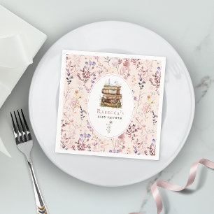 Stapel boeken baby shower waterverf, wilde bloem servet