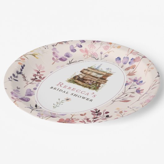 Stapel boeken bruidsmeisjesfeest waterverf wilde b papieren bordje (Gekanteld)