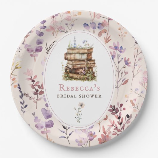 Stapel boeken bruidsmeisjesfeest waterverf wilde b papieren bordje (Voorkant)