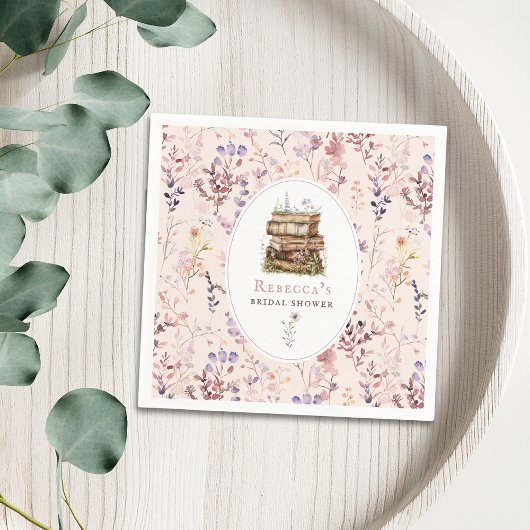 Stapel boeken bruidsshower waterverf wilde bloem servet