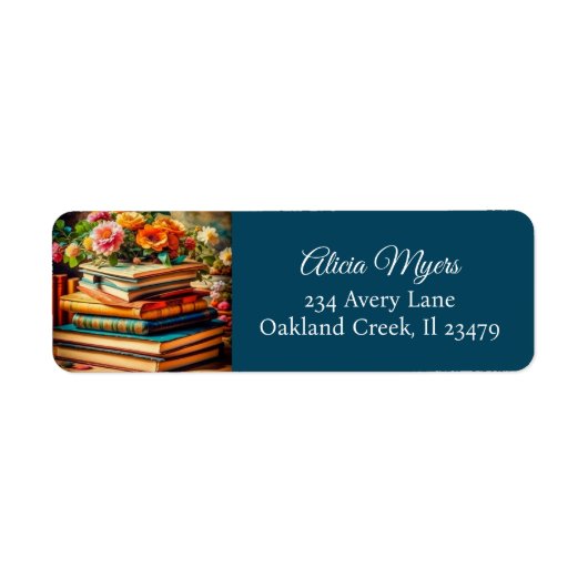 Stapel  boeken en  bloemen etiket (Voorkant)