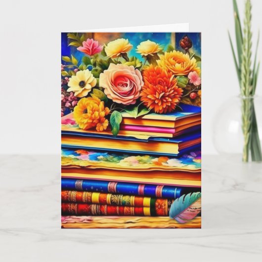 Stapel  Boeken en Bloemen Verjaardag Kaart (Voorkant)