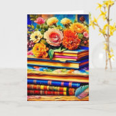 Stapel  Boeken en Bloemen Verjaardag Kaart (Gele Bloem)