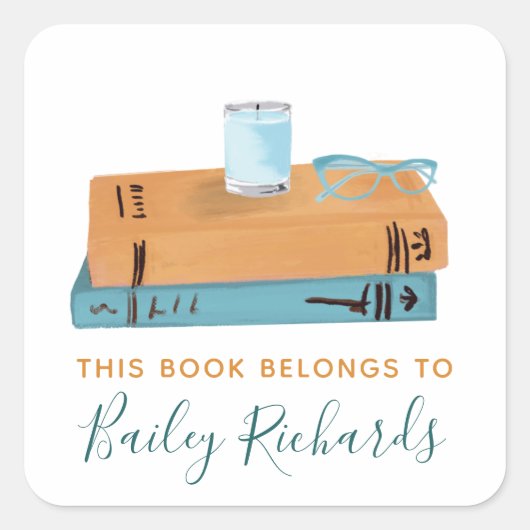 Stapel boeken en glazen Bookplate Label (Voorkant)