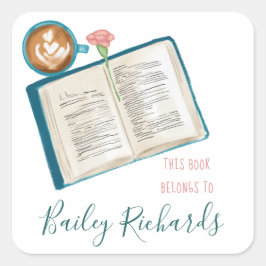 Stapel boeken en koffie Bookplate Label