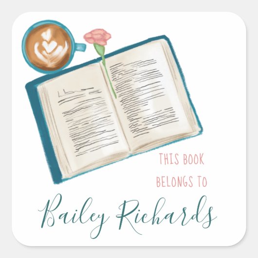 Stapel boeken en koffie Bookplate Label (Voorkant)