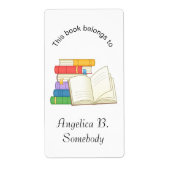 Stapel boeken en open boek - Bladplaat Etiket (Voorkant)