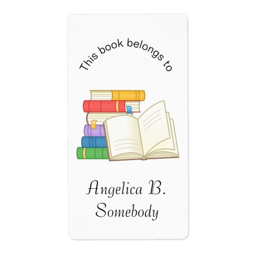 Stapel boeken en open boek - Bladplaat Etiket (Voorkant)