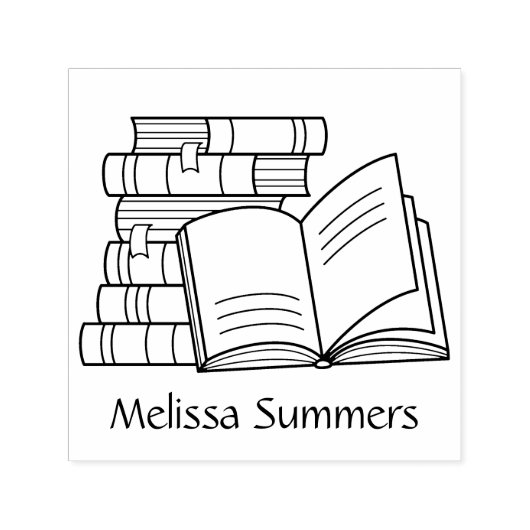 Stapel boeken en open boek - Bladplaat Zelfinktende Stempel (Design)