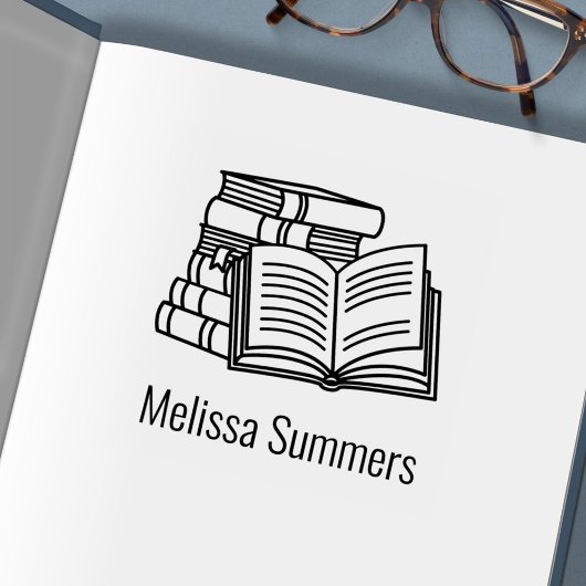 Stapel boeken en open boek - Bladplaat Zelfinktende Stempel