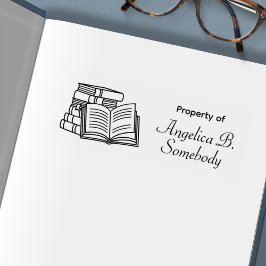 Stapel Boeken en Open Boek Etched Bookplaat Zelfinktende Stempel