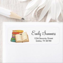 Stapel boeken en open boek etiket