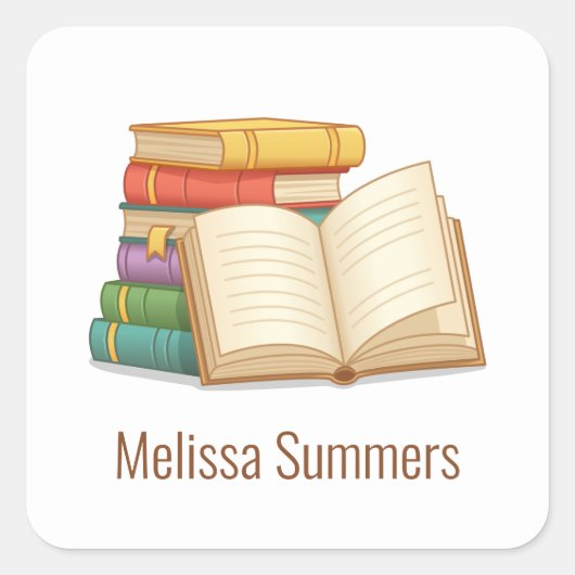 Stapel boeken en open boek vierkante sticker (Voorkant)