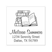 Stapel Boeken en Open Boekadres Zelfinktende Stempel (Design)